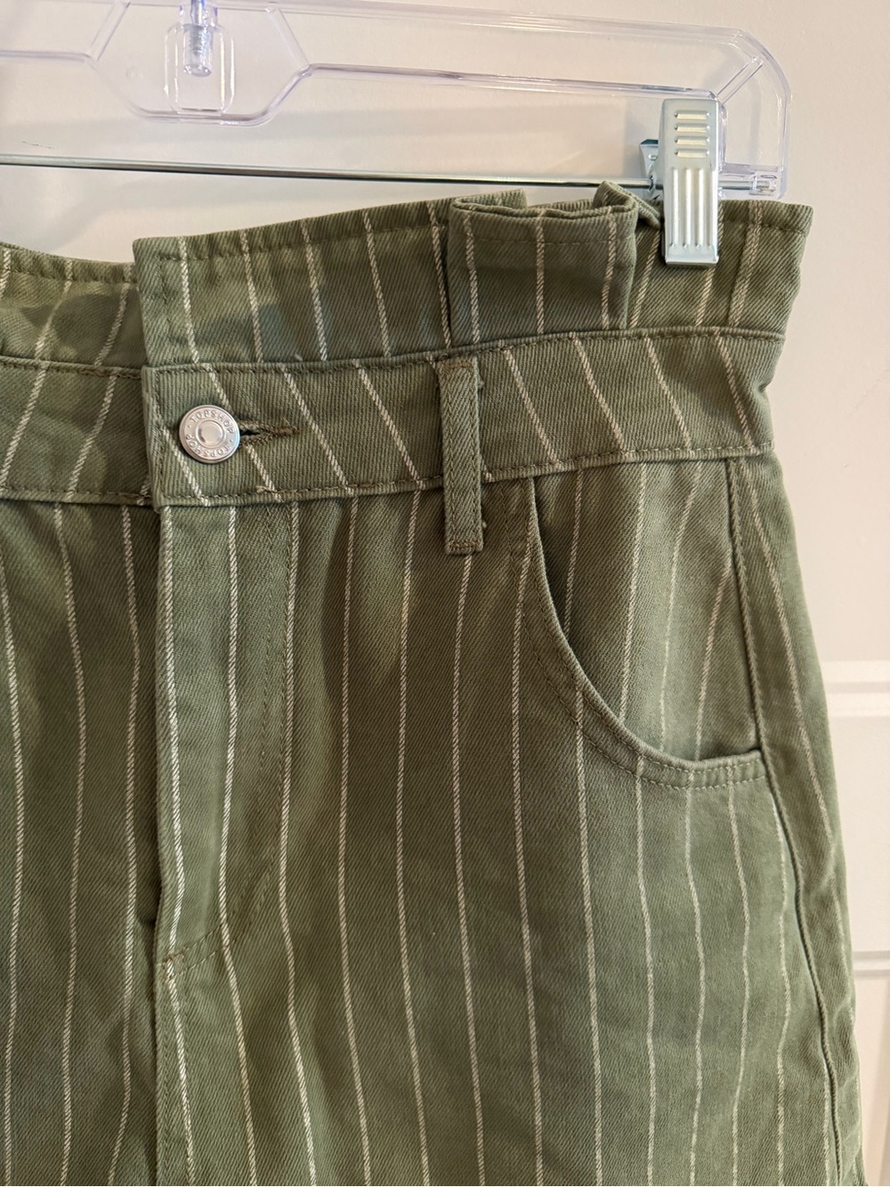 Topshop Olive Green Pinstripe High-Waist Shorts
